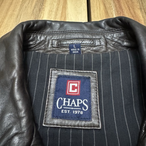 Vintage Chaps Leather Jacket Mens‎ L Brown Full Zip Lined Bomber Faded Casual - Picture 2 of 6
